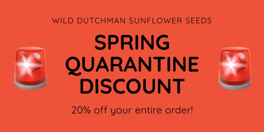 SS_WildDutchman's tweet photo. 🚨DEAL ALERT🚨 
We don’t want you to run out of seeds during quarantine! Up to 20% off your entire order for our spring discount special! Order online here: https://t.co/ZFyS5Obit4. https://t.co/QrChxGGAle