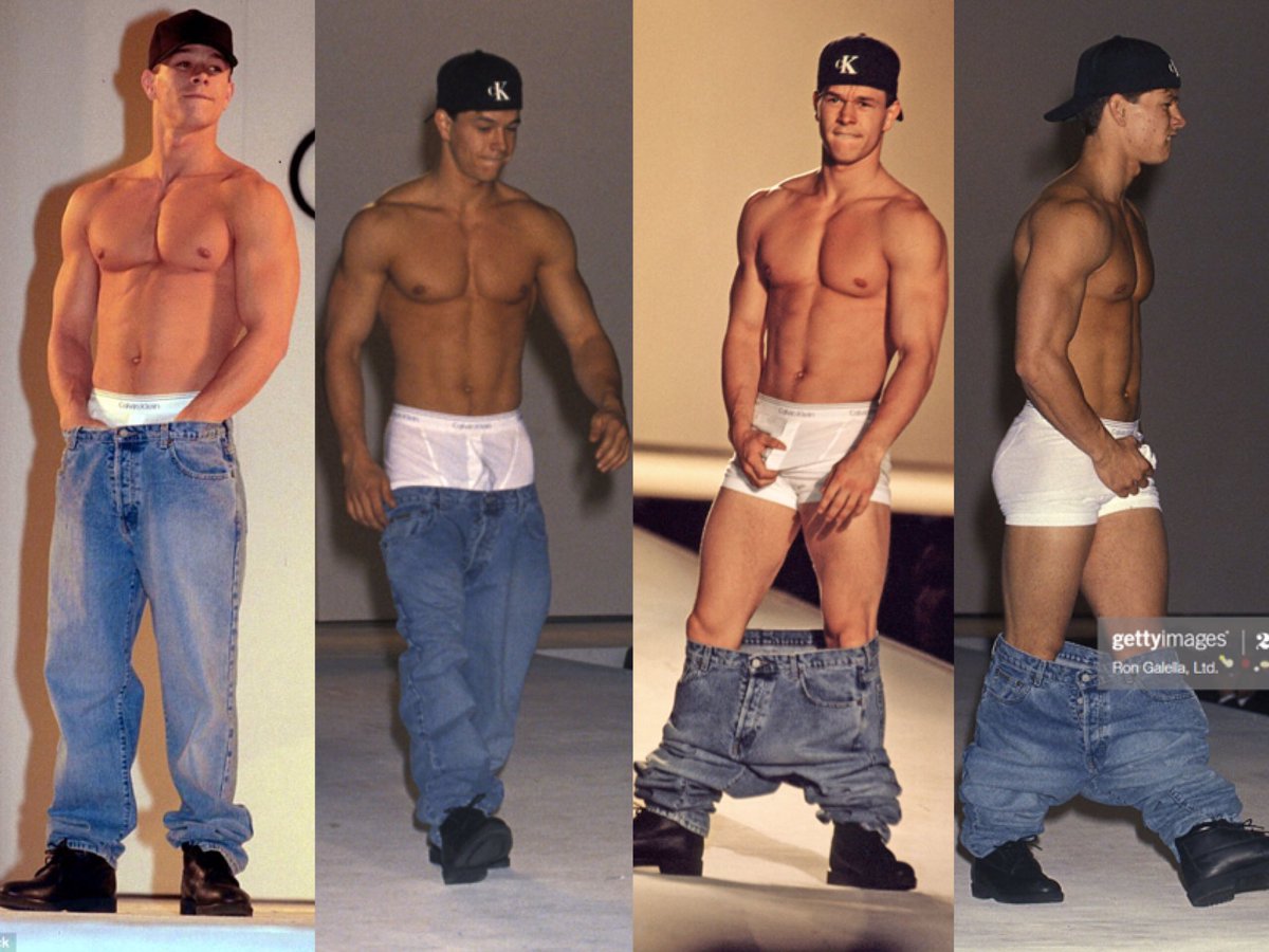 FreeWind's tweet photo. Este desfile que hizo Mark Whalberg (entonces Marky Mark) para Calvin Klein. Había una revista en casa que las sacó y la guardé. Una vez acepté que me ponía burraco, no sé la de pajas que me hice viendo esas fotos https://t.co/96F4hP29du
