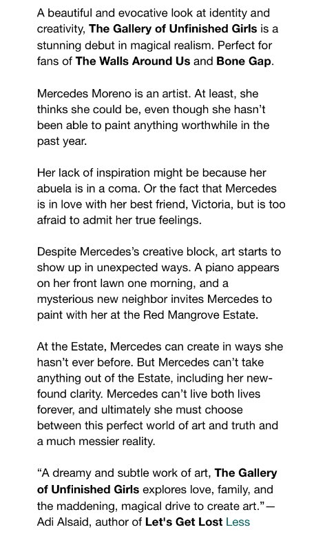 Mercedes MorenoMercedes is bisexualShe is dealing with her a crush on her best friend Veronica, her mom who left to take care of her grandma and an artblock until she discoveres a magical building The Gallery of Unfinished Girls by Lauren Karcz https://www.goodreads.com/book/show/28147258-the-gallery-of-unfinished-girls