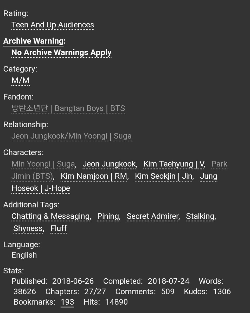 [Anon] | Monoxxide  @itssugahyung-yoonkook ; 38k-yoongi is Agust D and no one knows his identity-he has a stalker/secret admirer-i read this randomly but i really liked it-kind of spooky, not a horror fic but sometimes my heart was racin https://archiveofourown.org/works/15058934?view_full_work=true