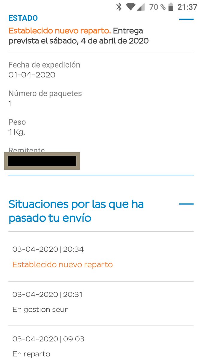 Hola <a href="/SEUR_responde/">@SEUR_responde</a>. Un paquete que estaba ayer en reparto hasta que de repente no y se iba a entregar hoy (que parece que tampoco)... Cuándo se entrega?
