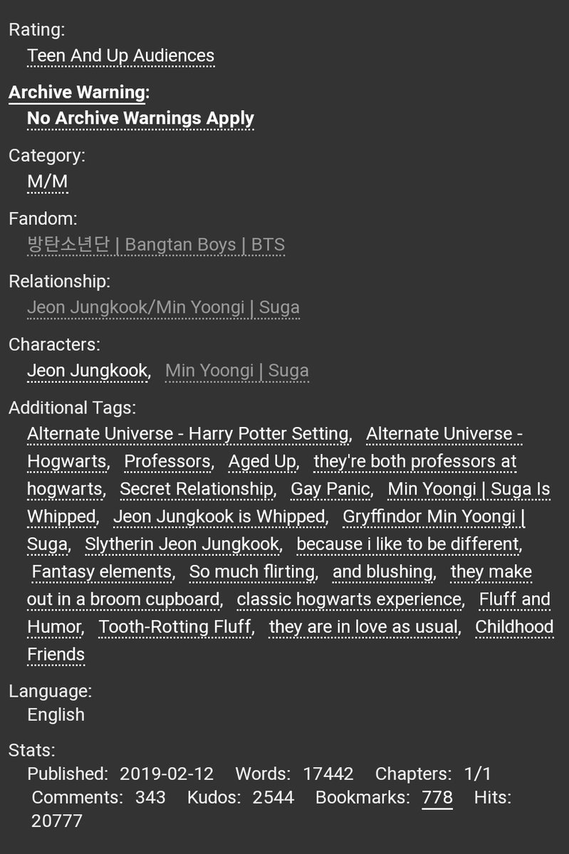 mind if i slytherin? | notyoongs-yoonkook ; 16k-this authors mind-hp au-jk & yoongi are professors-i had to read it 2x bc my mind was like wait wut https://archiveofourown.org/works/17755091 