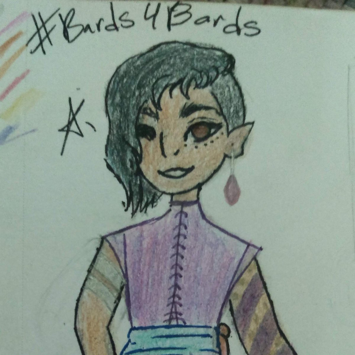 Lilrinthein's tweet photo. #bards4bards It's the same bard, I just don't know how twitter's system works 😅. She is a bard I'm currently working on for an upcoming campaign so yee, tricky lil bard who is either true or chaotic neutral. https://t.co/A45xK0zzXJ