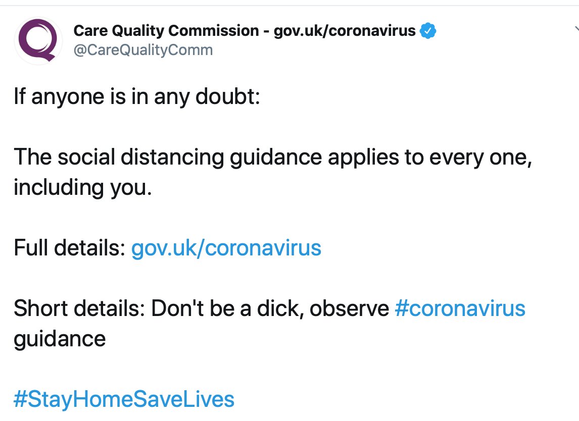 But in the context of a national health emergency and global pandemic, I wouldn't advise it. In fact, I would, perhaps more politely, echo the Care Quality Commission... 11/12