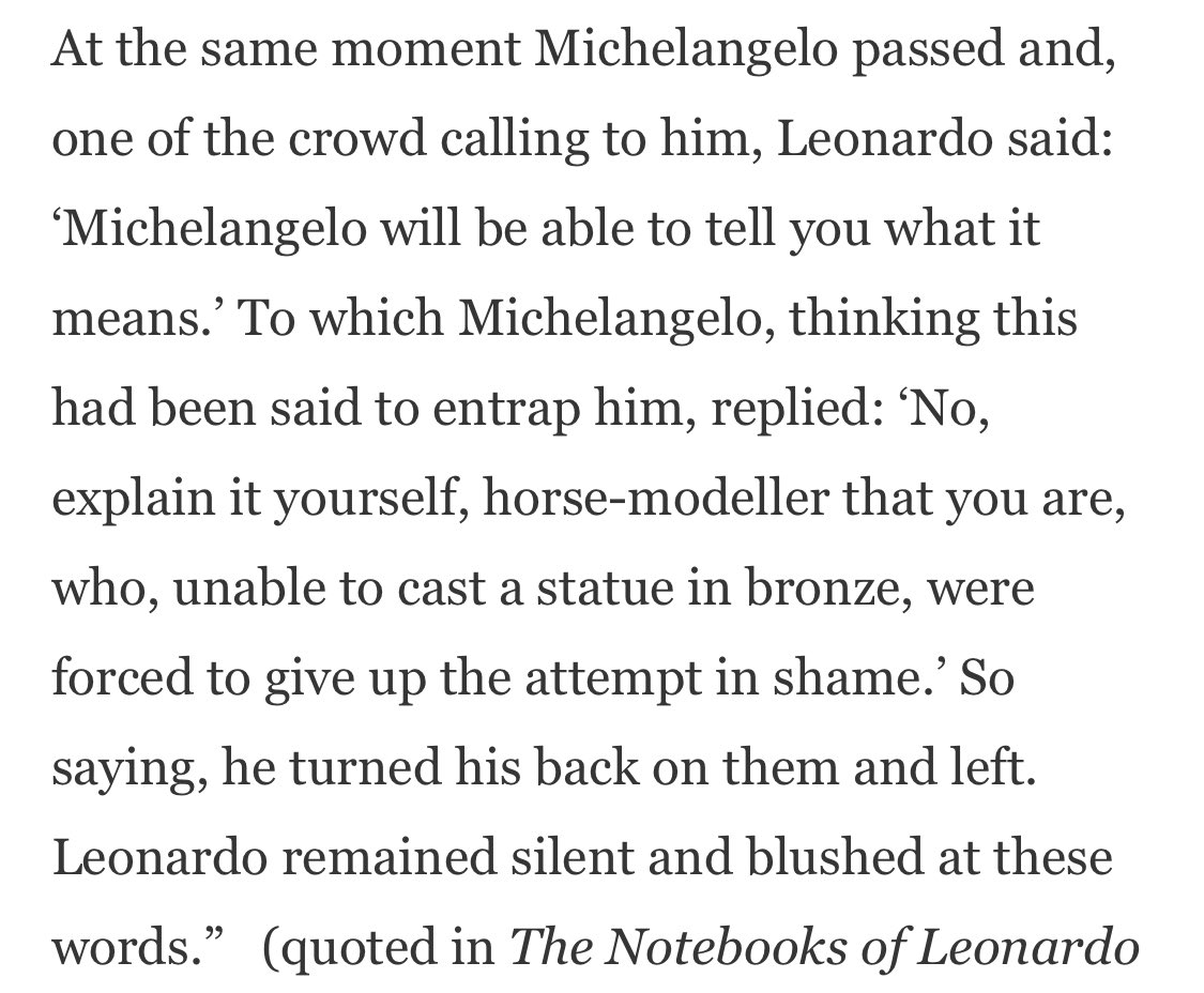 Michelangelo did get this good “fuck you, you can’t even make a horse sculpture” jab in though