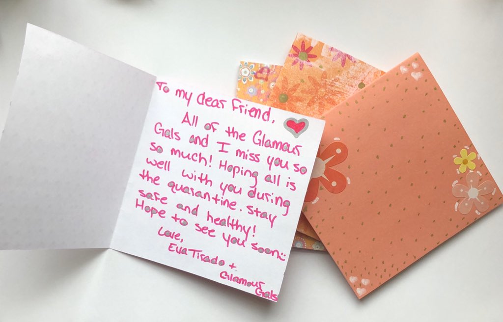 WHGlamourGals's tweet photo. WH GlamourGals have written some cards of comfort for the senior citizens at Warren Haven nursing home. We are doing our best to reach out to our friends during this quarantine. We encourage you to do the same! Stay safe!💗💗@WHRHighSchool @GlamourGals @GGfounder #spreadlove https://t.co/fTL0EcZiXY