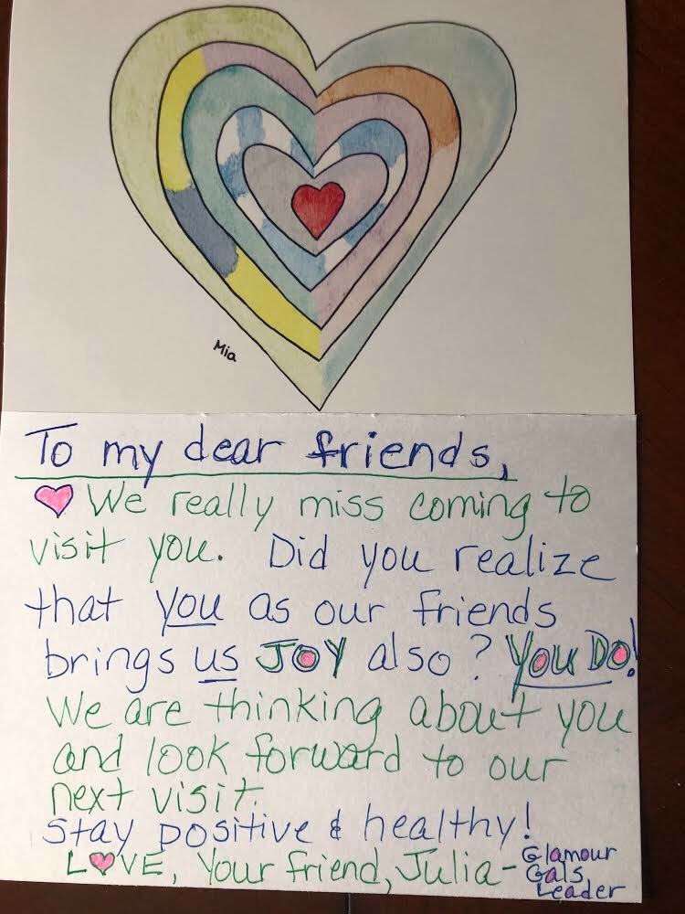 WHGlamourGals's tweet photo. WH GlamourGals have written some cards of comfort for the senior citizens at Warren Haven nursing home. We are doing our best to reach out to our friends during this quarantine. We encourage you to do the same! Stay safe!💗💗@WHRHighSchool @GlamourGals @GGfounder #spreadlove https://t.co/fTL0EcZiXY