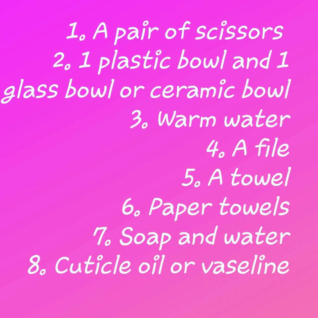 Let's help...*Trim your acrylic nails with a pair of scissors* File surface of acrylic nails with a file to open up the pores*Pour Acetone in a glass or ceramic bowl and place in a larger bowl of warm water(1/4 full)*soak your nails in the acetone*Cover with a towel. 30mins