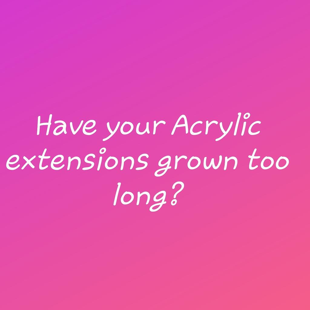 Let's help...*Trim your acrylic nails with a pair of scissors* File surface of acrylic nails with a file to open up the pores*Pour Acetone in a glass or ceramic bowl and place in a larger bowl of warm water(1/4 full)*soak your nails in the acetone*Cover with a towel. 30mins