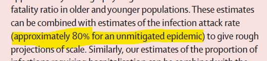Ten eerste: omdat er geen vaccin is en het  #coronavirus nieuw is, kan iedereen het krijgen. Attack rate ongeveer 80% als je het virus zijn gang laat gaan... 1/8
