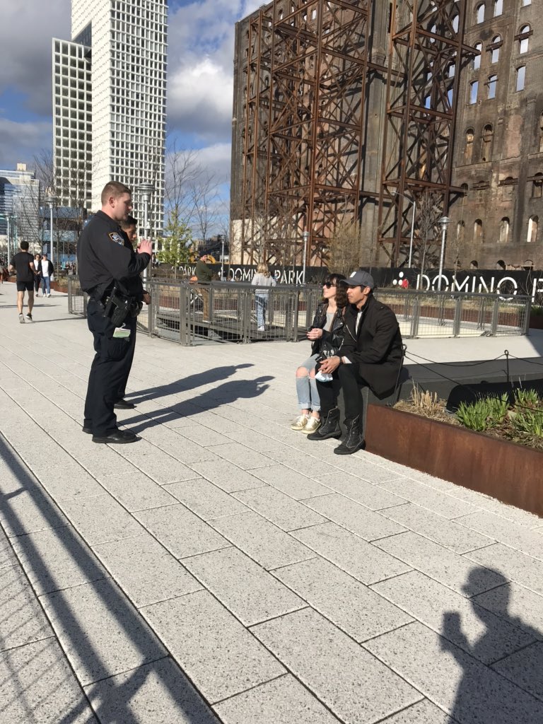 NYPD just now telling these two to sit apart. The woman said: but we’re married, we live together. Cop replies: it doesn’t matter, move apart or I’ll issue you a summons.  #coronavirusnyc