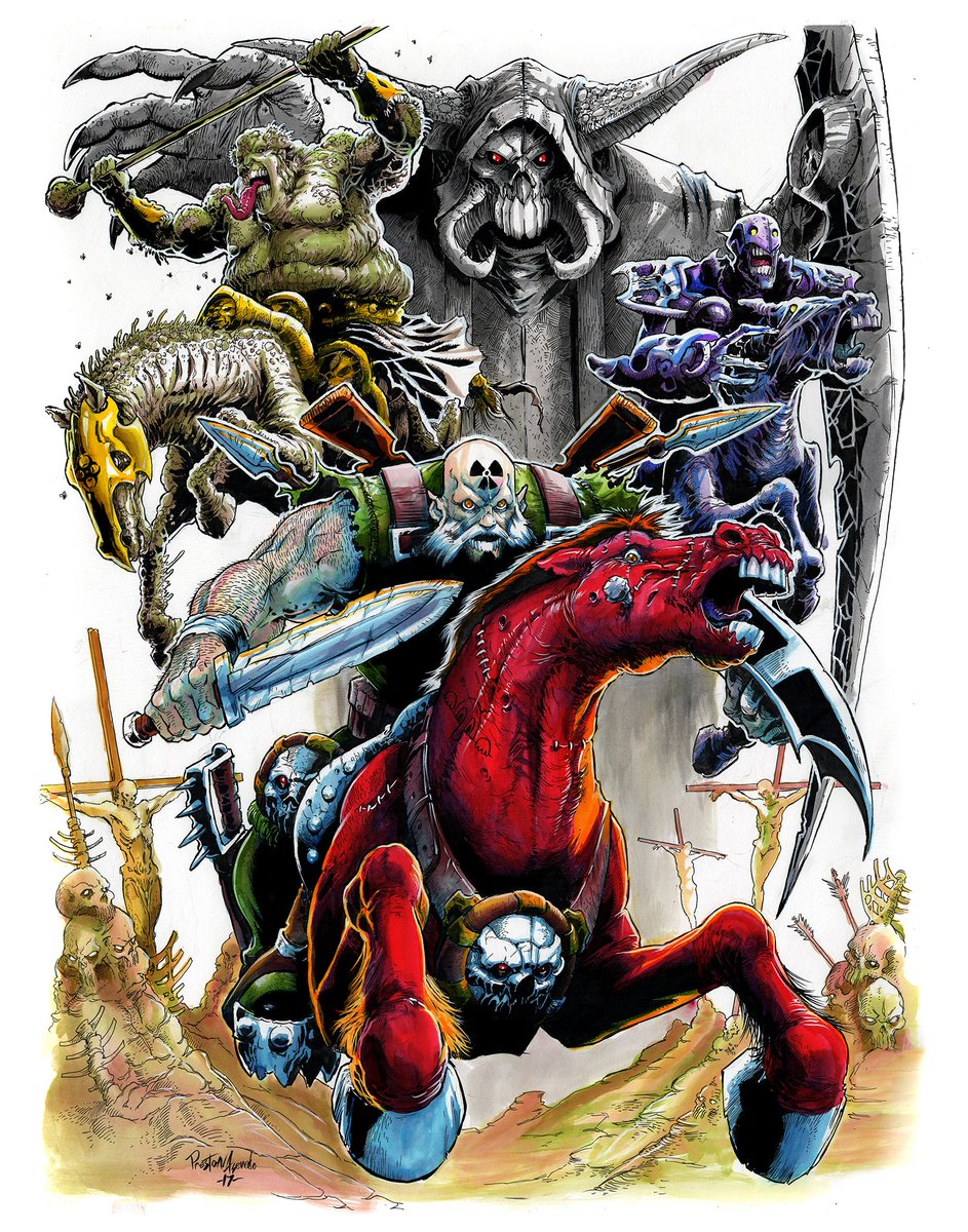 nickythepipe's tweet photo. My stuff! It seems fitting to throw this one out there! My version of the "Four Horsemen of the Apocalypse" in water color . From start to finish enjoy!

#prestonasevedo #comicsgate #cgartist https://t.co/R1VlMVHlNN
