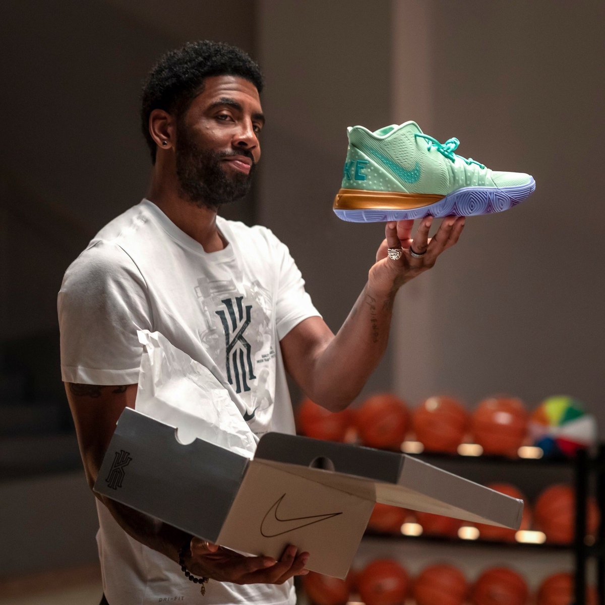 RTNBA's tweet photo. Quarantine giveaway! Giving away 3 pairs of the Kyrie x Spongebob collab to 3 random retweeters. Must be following us, @BusterScher @ElloMoe and @itsaharblife https://t.co/6aBL3K9hu2