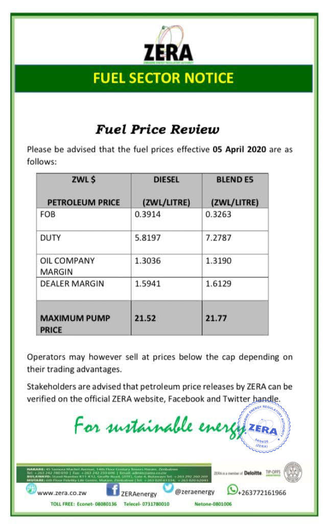 ZERA announces new fuel prices Savanna News
