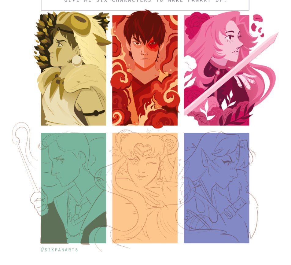 woohoo i forgot to add the names below the characters!

san (mononoke hime), zuko (atla), utena (revolutionary girl utena), draco malfoy (harry potter), sailor moon (sailor moon) and my actual boyf-- sesshoumaru (inuyasha)

have some process pics too cause this was FUN 