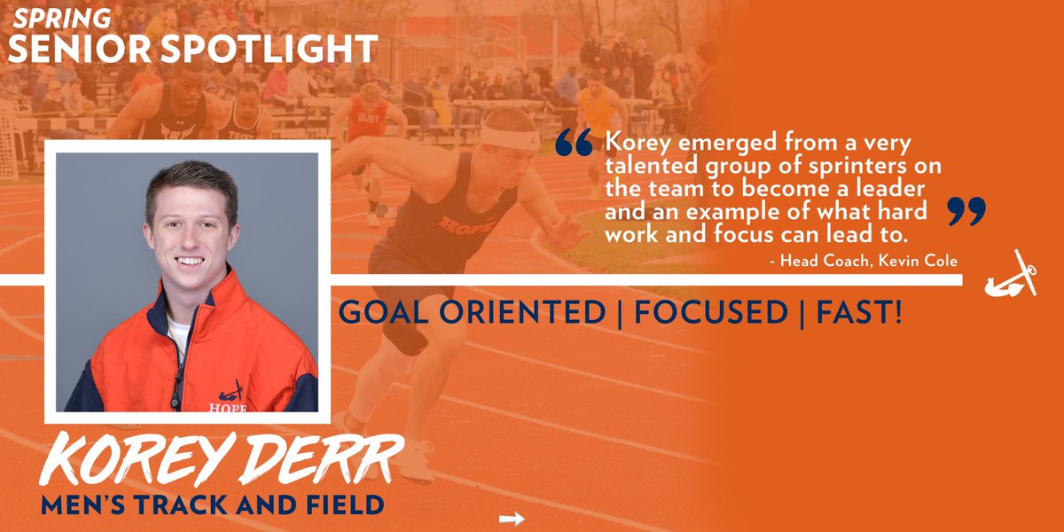 It’s time to celebrate senior @hopecollegetrack athlete, Korey Derr! Korey, your focus and goal driven dedication to the track program helped make it better! Thank you for your contributions! #GoHope #KeepingHope #ThankYouSeniors