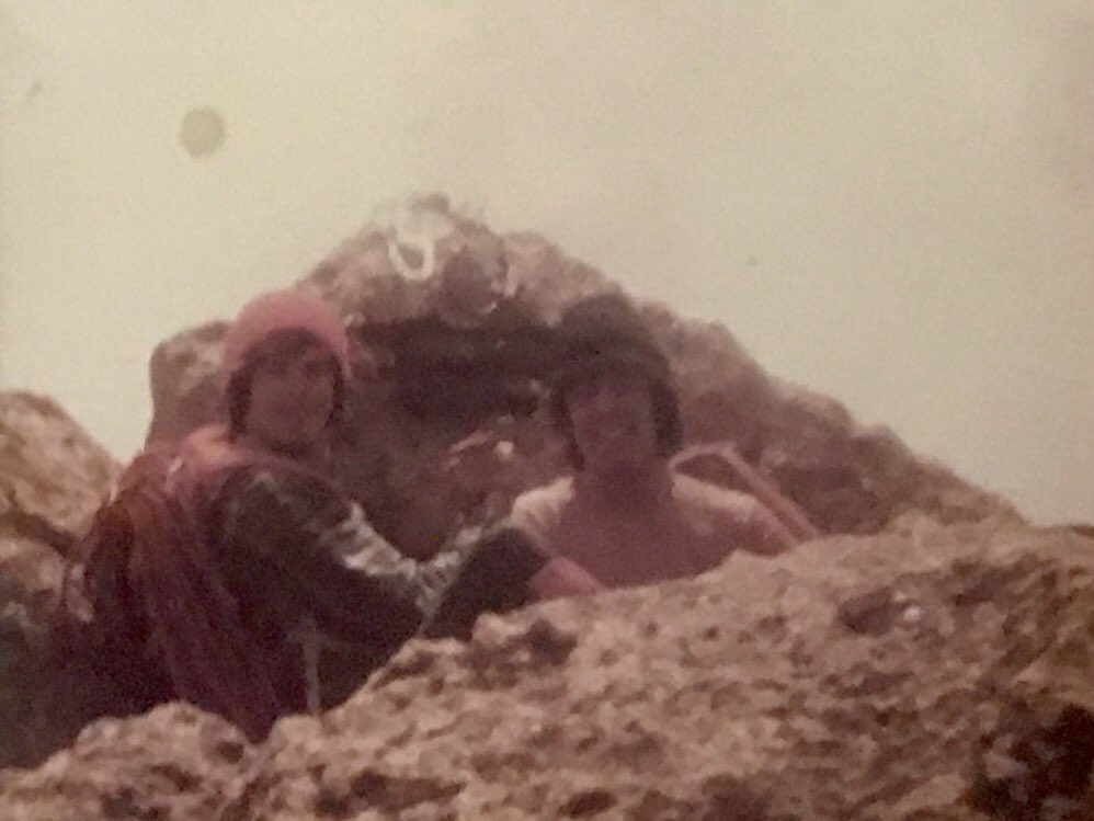 Summit of Longs Peak, Rocky Mountain National Park, May 1976, before trying a traverse to Mt Meeker. My name is in the summit register a dozen or so times, but all other climbs were later in the year. Camped in the Boulder Field the night before—in a freezing thunderstorm.