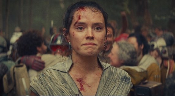 I see a lot of people sharing this image to show Rey is unhappy with her found family. That’s not my read at all. Rey *is* an emotional wreck. Who wouldn’t be? She *is* sad about Ben. But she had to get herself out of Exegol. She sees her friends and knows it’s safe to be sad. 1-