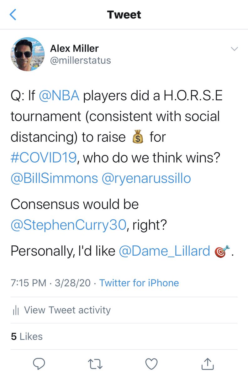millerstatus's tweet photo. @wojespn Former players participating? If it happens, hopefully @nba and @espn  use the competition to raise 💰 for #COVID19. https://t.co/cUp1PwcAJl
