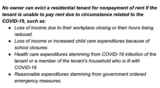Here’s some very important information from  @HCIDLA on what circumstances currently exempt tenants from eviction: