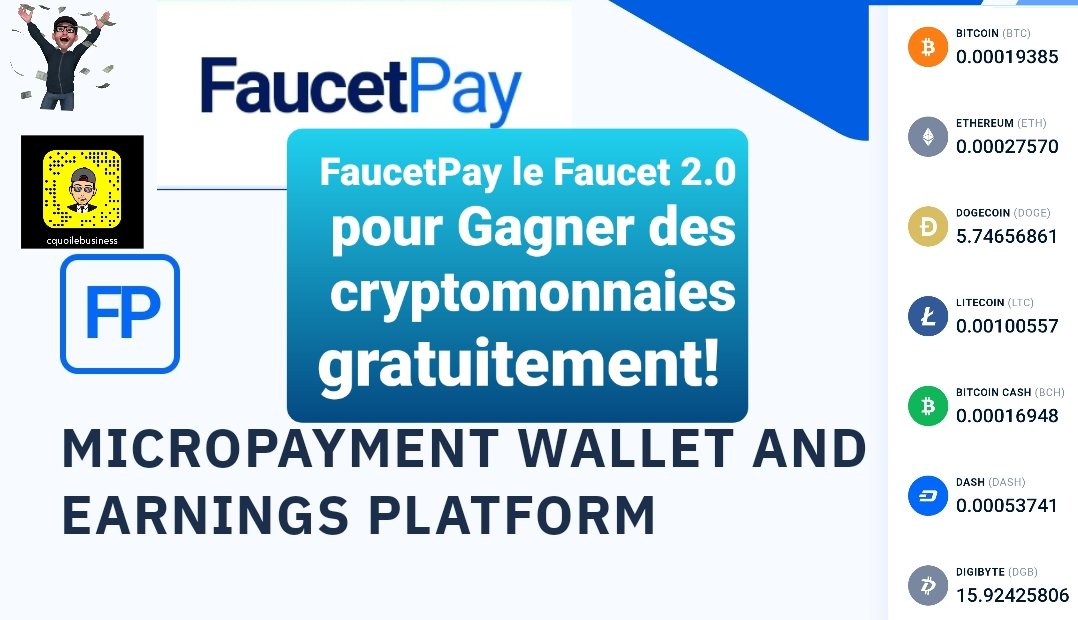 CQuoiLeBusiness's tweet photo. #FaucetPay nouveau #faucets un #coinpot en version 2.0 ! #Gagner du #Bitcoin #ETHEREUM #Litecoin #Bitcoincash #Dogecoin #Dash #DigiByte gratuitement 
#cquoilebusiness #cryptocurrency #cryptomonnaies  #infocrypto #BTC $BTC 
#Cryptocurrencies #cryptomonnaie 
https://t.co/PA6RBbektw https://t.co/W1UERofxpj