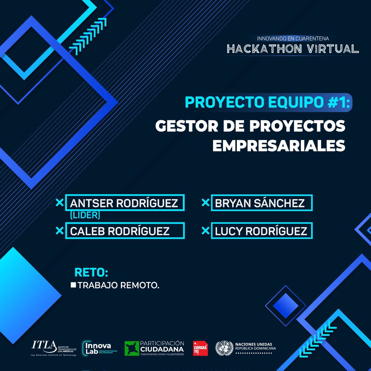 ITLARD's tweet photo. Aquí te compartimos el nombre de los integrantes de algunos de los equipos y los retos que abordarán durante su participación en el PRIMER hackathon virtual del país #InnovandoEnCuarentena #HackathonVirtualITLA https://t.co/qYIo54sbJo