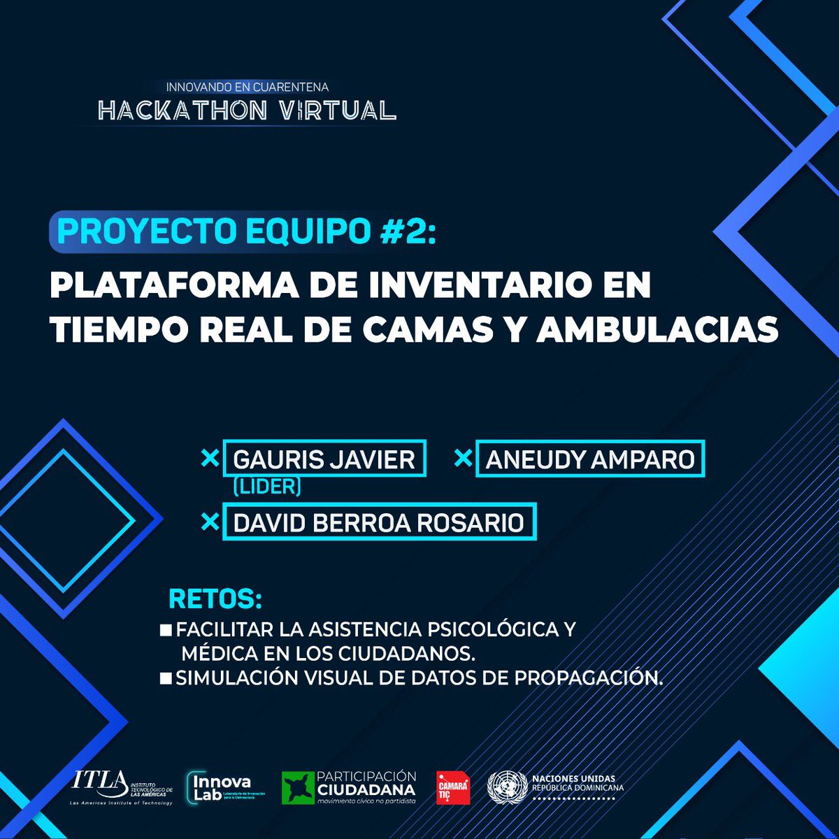 ITLARD's tweet photo. Aquí te compartimos el nombre de los integrantes de algunos de los equipos y los retos que abordarán durante su participación en el PRIMER hackathon virtual del país #InnovandoEnCuarentena #HackathonVirtualITLA https://t.co/qYIo54sbJo