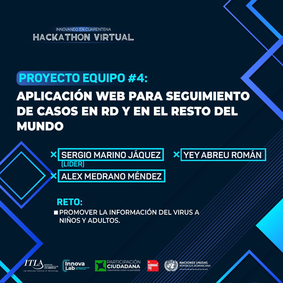 ITLARD's tweet photo. Aquí te compartimos el nombre de los integrantes de algunos de los equipos y los retos que abordarán durante su participación en el PRIMER hackathon virtual del país #InnovandoEnCuarentena #HackathonVirtualITLA https://t.co/qYIo54sbJo