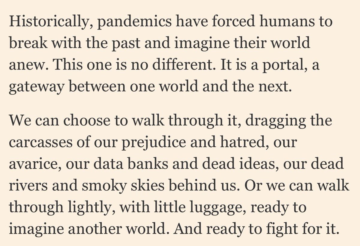 Arundhati Roy: ‘The pandemic is a portal’. The novelist on how coronavirus threatens #India — and what the country, and the world, should do next. ft.com/content/10d8f5… via @financialtimes #Covid19 #Covid19IN #ArundhatiRoy #Covid19Essay