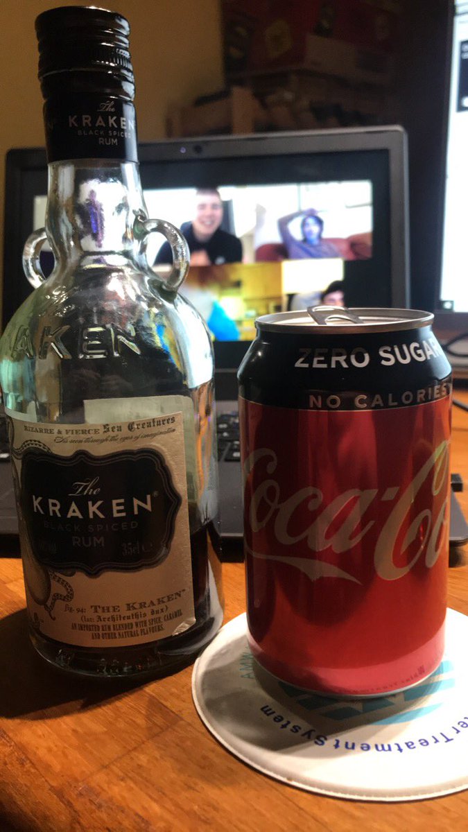 Beverage 17: Kraken & Coke.Going very well with virtual  @HolburnBar. Tastes quite fine. Better than Captain Morgan’s? Could be. Bought for my birthday so even better. 40%. Vamos.7.7/10.
