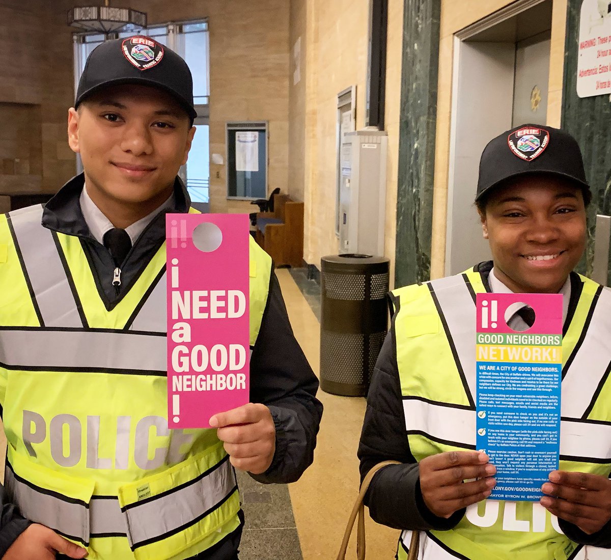 MayorByronBrown's tweet photo. I launched the Good Neighbors Network today. Volunteers, block club members, police & others will be hanging these on every residence in #Buffalo. The door hangers contain good info, including how to get non-emergency help. We will support each other in this difficult situation. https://t.co/o7lAU9HUSc