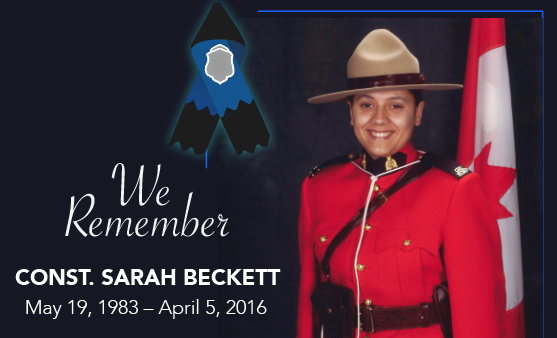 npffpn's tweet photo. Today we remember Const. Sarah Beckett, who was killed in the early hours of April 5, 2016 when her police cruiser was hit by a drunk driver fleeing from another officer. We will never forget. #RCMPNeverForget @BCRCMP https://t.co/EGzVwkwQ5e
