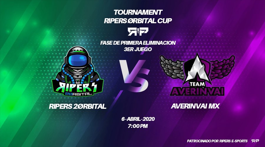 #1rEdición2ørbitalCup 

👩🏻‍🚀l FASE DE PRIMERA ELIMINACIÓN 
3 JORNADA 

2Ørbital 🆚 Team AverinVai

📆 | 06-04-2020 
🕐 | 7:00 🕖🇲🇽
📹 l twitch.tv/katysain
🗣 | Casteado

Mucha suerte a ambos equipos ☠️
#GoRipers #2ørbital 

Créditos <a href="/Nietzh1/">Nietzh Arts</a>