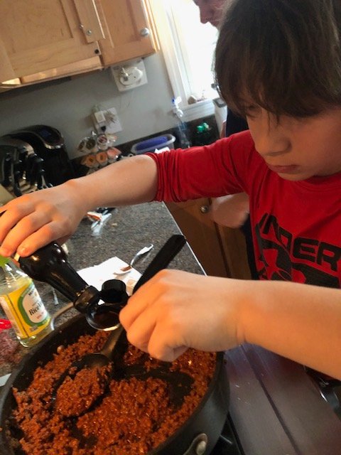 AshlandEDP's tweet photo. Silver lining - lots of 6th graders have started using their new cookbook - Aidan B. tackled sloppy joes and pound cake! https://t.co/z4PEB978fw