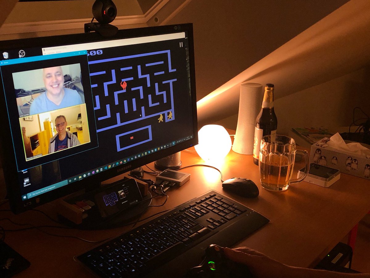HSCMunich's tweet photo. Today we had our very first online only HSC Session together with @twh1st and @liviucoman (MLP). Via Zoom and Twitch in parallel. We played Wizard Of Wor Atari 2600 using Retroarch Netplay. https://t.co/an7chPxUT1
