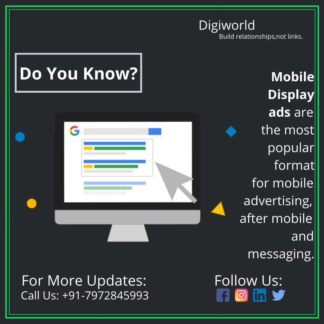 DigiworldA's tweet photo. Mobile display ads are most popular format of mobile advertising, after mobile and messaging.
Follow: @DigiworldA
#digitalmarketinng #googleads #marketing #onlinemarketing #facebookads #instagramads #contentmarketing #smallbusiness #businessowner #startupcompanies #realestate https://t.co/6QFt3tFeau