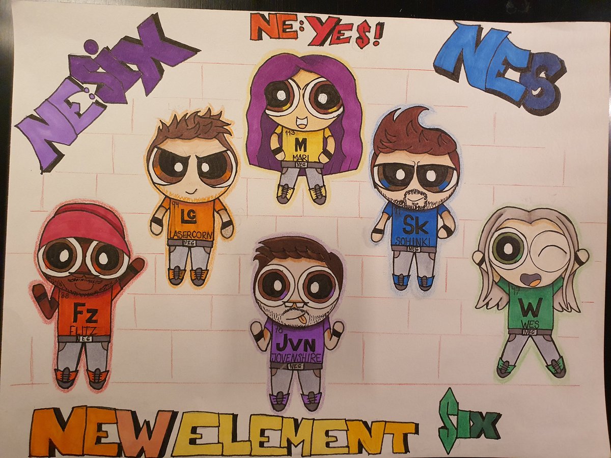 RoyaltyRobin91's tweet photo. I presents to you the @NE6official Hero-Squad @AtomicMari , @LaserCorn , @Sohinki , @FLitz , @TheJovenshire and @Wes_IRL
#NE6 #NEWELEMENT6 #NEYES https://t.co/PmFUN3V8iu