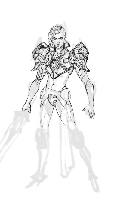 if i ever finish it, this is his equally practical boyfriend, with midriff-baring heavy plate armor and a giant sword.WAIT I DIDN'T MEAN IT THAT WA