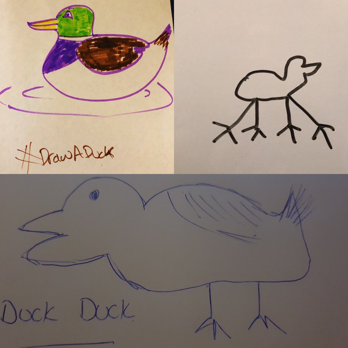 Mike1inFive's tweet photo. Part 1 is done, we’re gonna be back in just a few mins with part 2 of this weeks New Music Saturday. Here are @Drcbones @PremiumBlendRad and my ducks for #drawaduck - done in roughly 3mins 30 secs (1 song). Share yours with us! https://t.co/WIT02iss1o