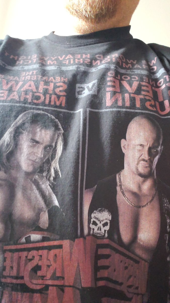 malicesmacktalk's tweet photo. Since people are posting #WrestleMania shirts, here is @masonicvader shirt.  @steveaustinBSR @ShawnMichaels #WWE #Wrestlemania36 https://t.co/dfiukB0uF6