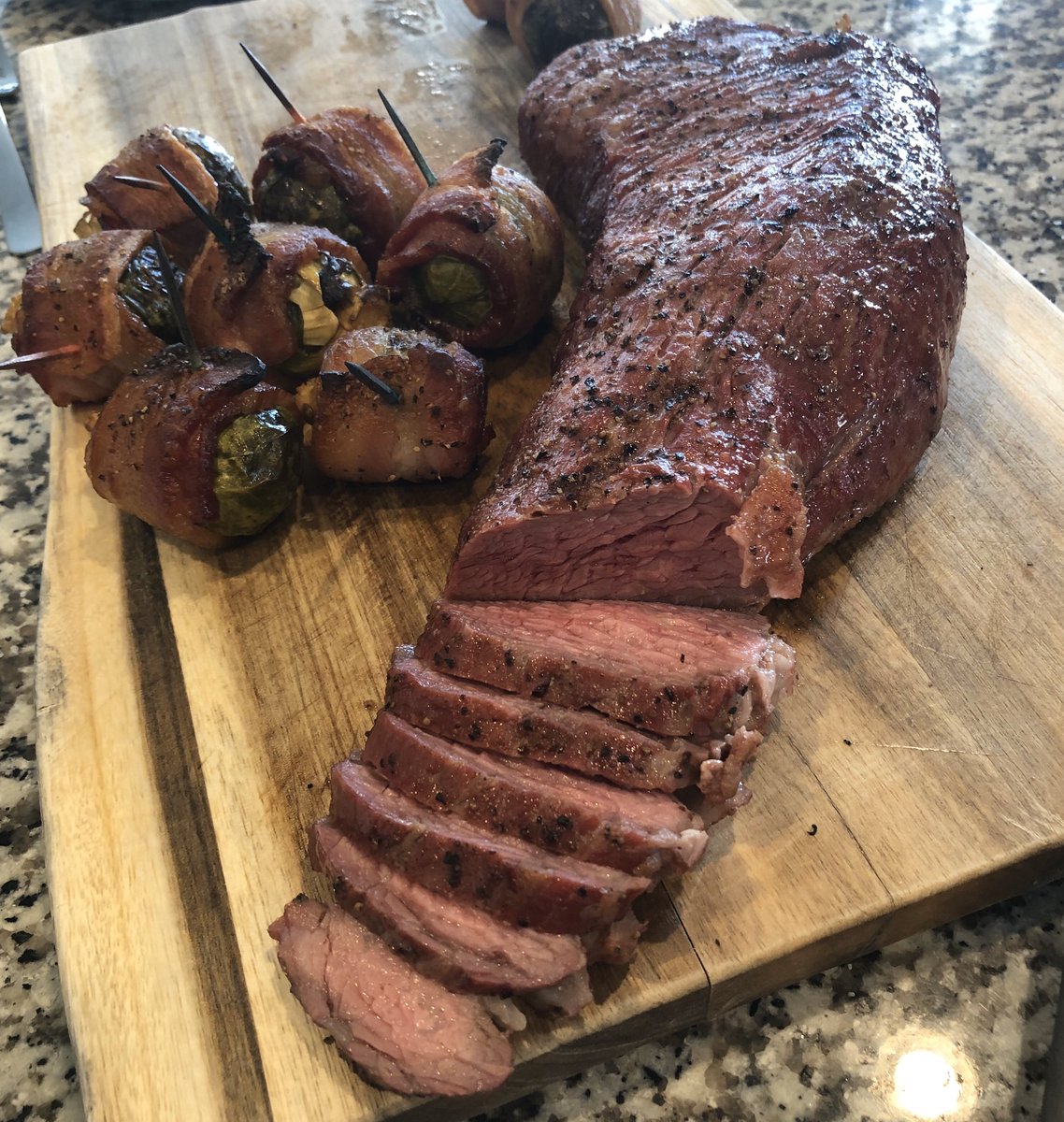Call_It_UState's tweet photo. Tri Tip and Bacon Wrapped Brussel Sprouts! #TailgateTraining #Beef https://t.co/CuS8ZisXKV