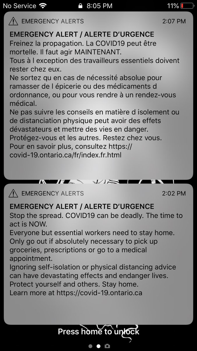 F*ck, the first emergency alert for people to stay home was only sent today in Canada. Way too slow and still no penalties mentioned for those who fail to comply other than the threat of death.