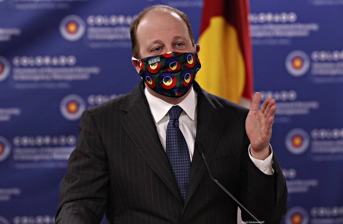 ABC's tweet image. Colorado Gov. Jared Polis and Los Angeles Mayor Eric Garcetti wear face masks to encourage others to wear them while in public to reduce the spread of the coronavirus. abcn.ws/2x2KbmN