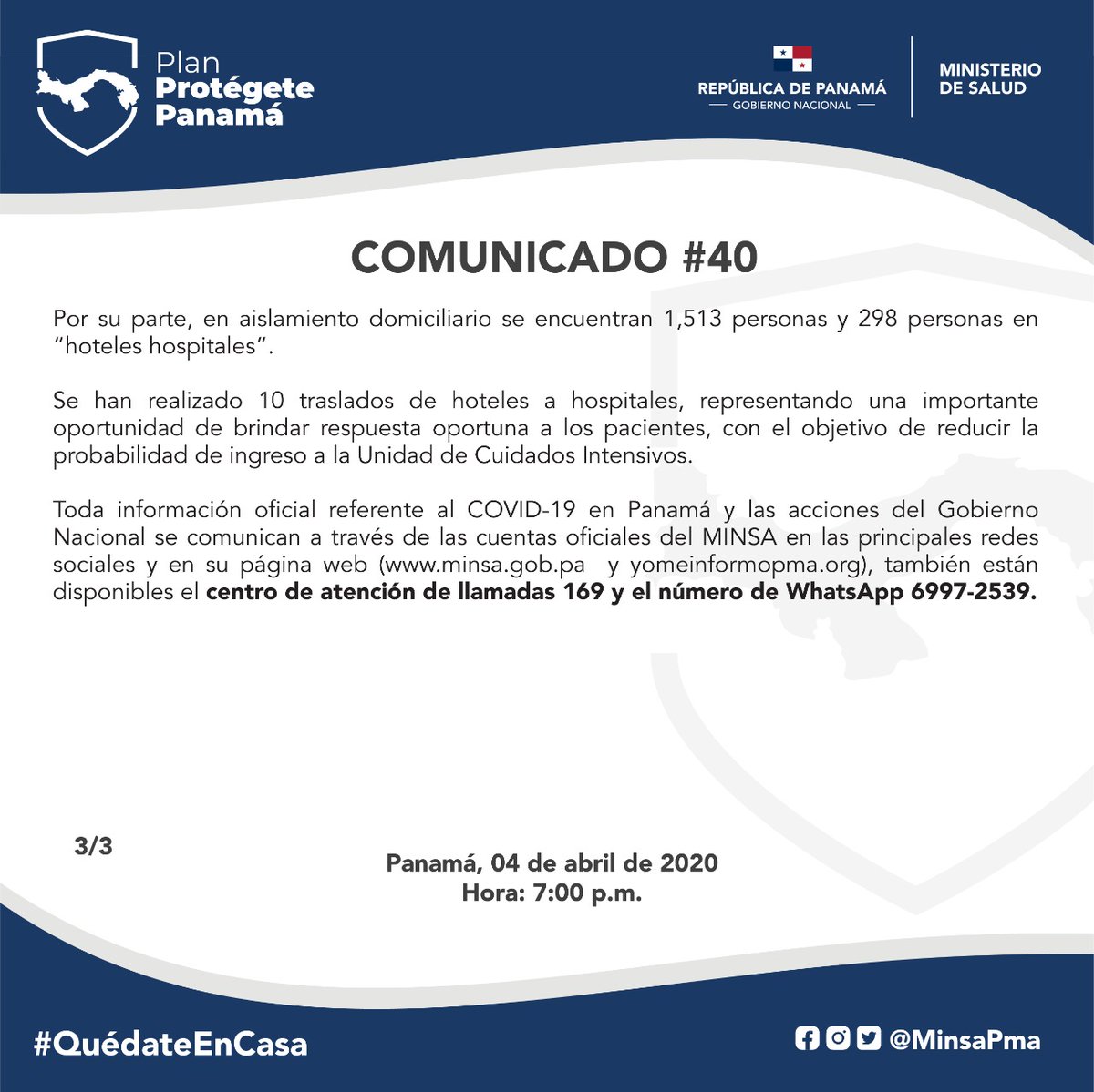 MINSAPma's tweet photo. Comunicado N° 40 #ProtégetePanamá #QuédateEnCasa https://t.co/RSFpYqFge6