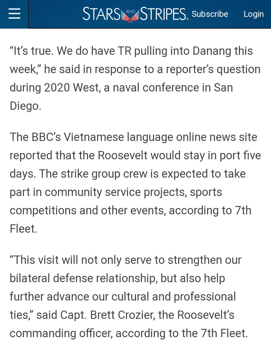 6/ Captain Crozier did not just choose to pop in to Danang, Vietnam. This was part of a significant strategic mission for the 7th Fleet. Qestion is, why was the US Navy rattling sabers at China during a growing pandemic instead of ensuring the safety & readiness of naval crews.