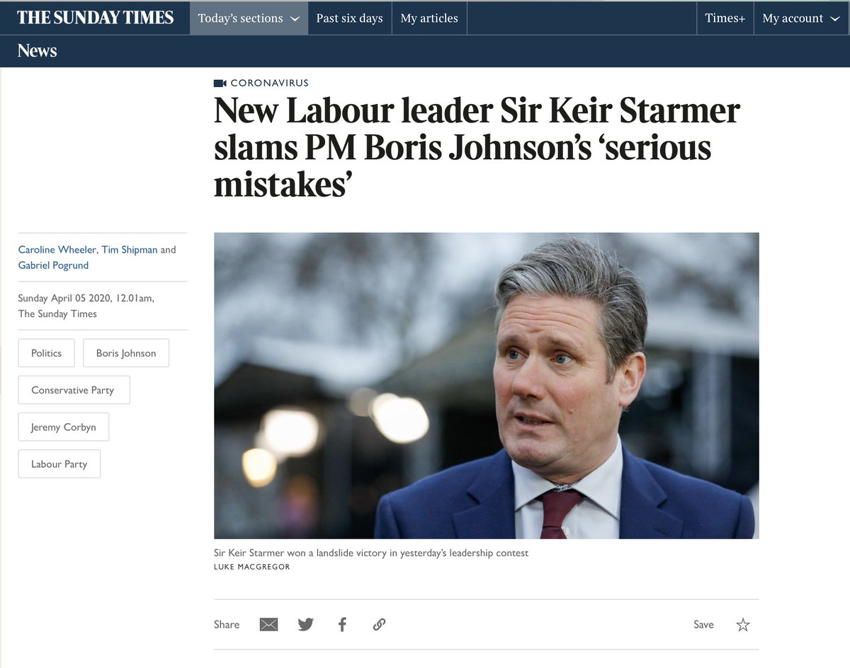 21. This thread & article in  @ta_nea were abt mistakes Govt has made in its response (or lack thereof) to  #CoronavirusPandemic (& potential liability).Intriguing therefore to see new leader of the opposition immediately speak of "serious mistakes" by Govt https://www.thetimes.co.uk/article/new-labour-leader-sir-keir-starmer-slams-pm-boris-johnsons-serious-mistakes-htkh96z38