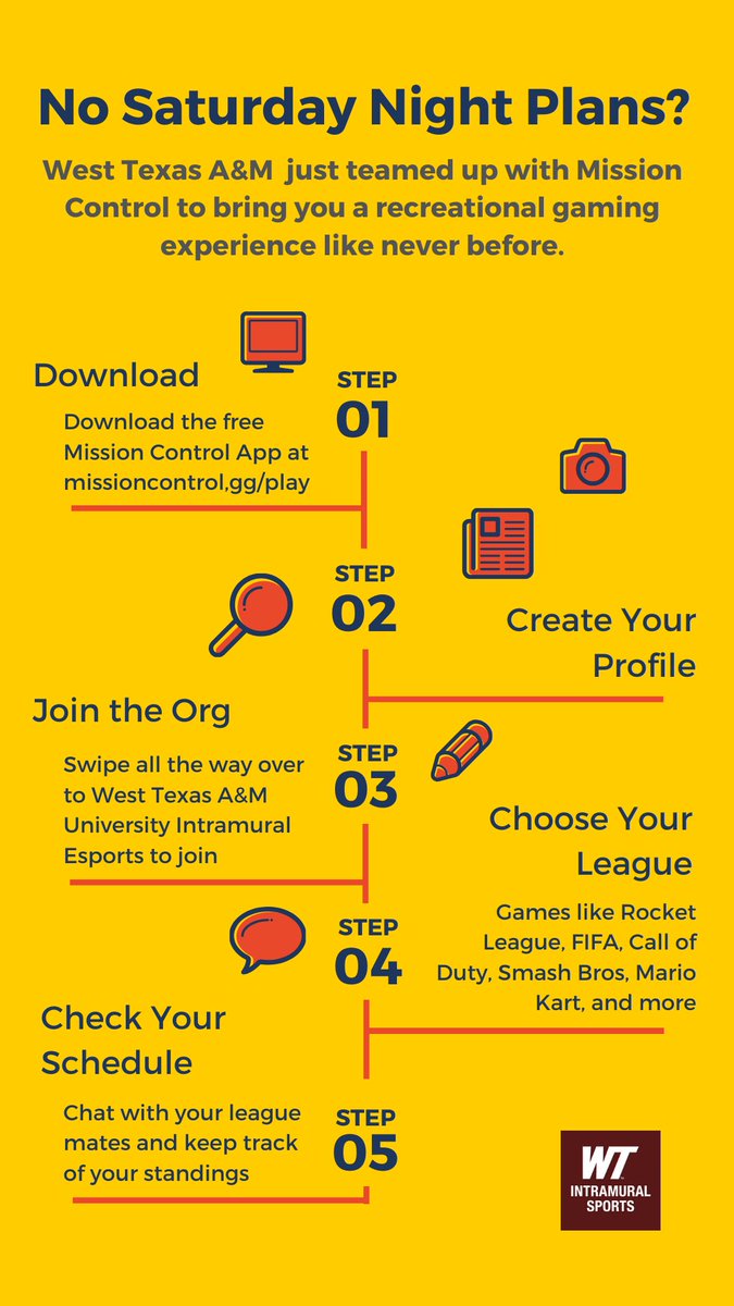 The games are available for PS4, Xbox1, Nintendo Switch, some mobile games, and PC. Signups for Rocket League close Monday night, April 6th.
•
•
•
#WTRecSports #WTIntramurals #NewNew #Download #Quarantingz