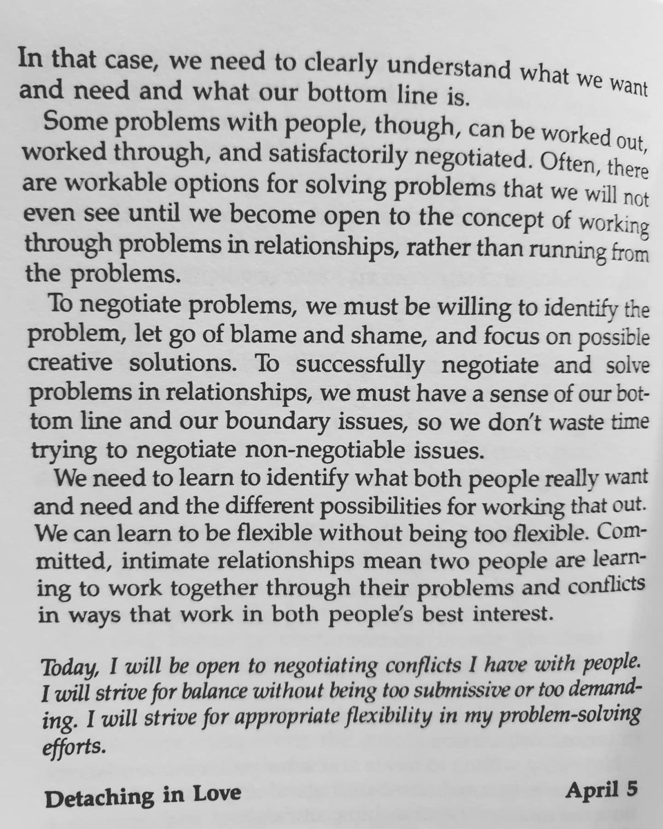 VadaCallisto's tweet image. April 4th. 🦋
#thelanguageoflettinggo #melodybeattie #codependencynomore #dailymeditation #skills #relationships #problemsolving #negotiation #conflictresolution #love
