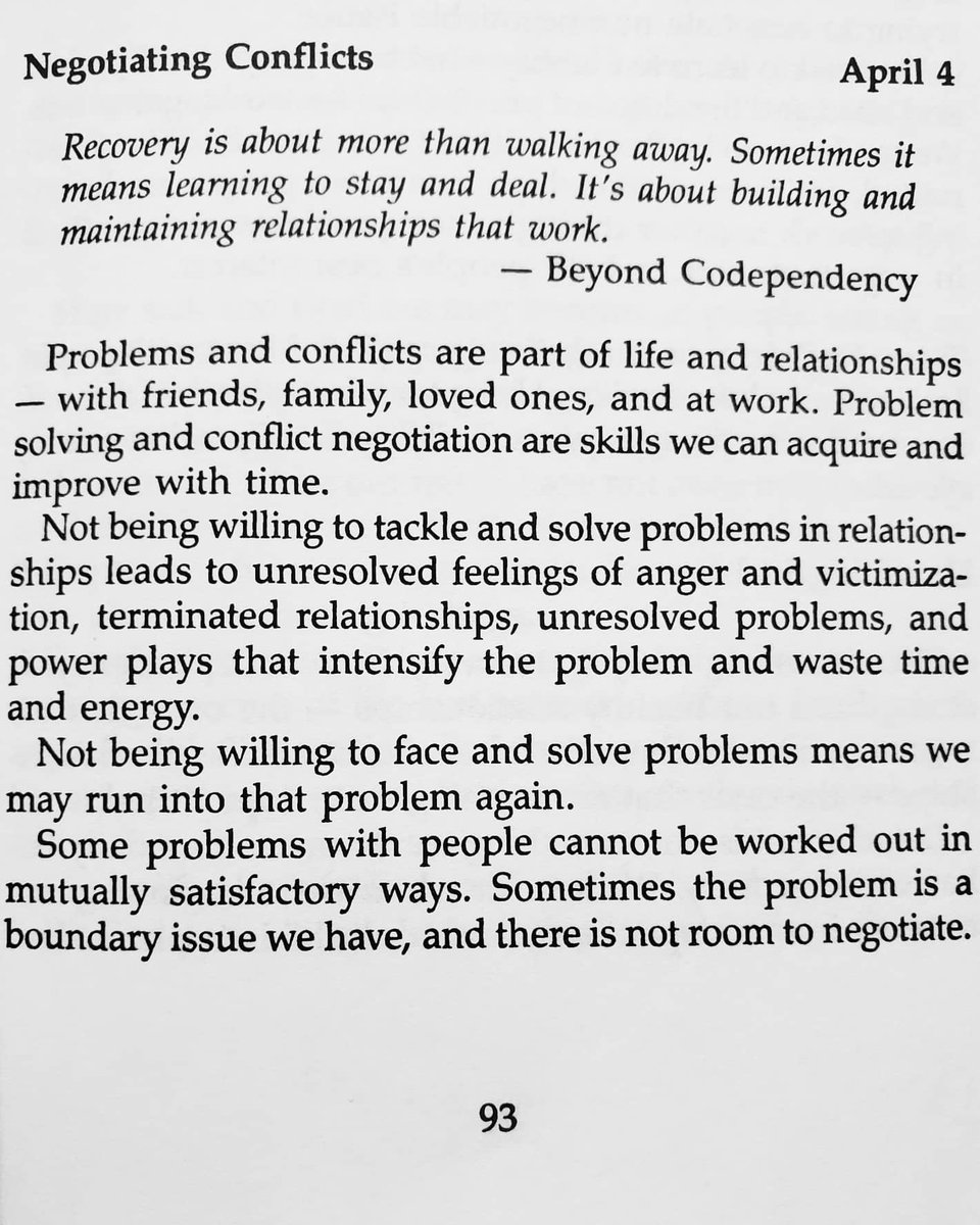 VadaCallisto's tweet image. April 4th. 🦋
#thelanguageoflettinggo #melodybeattie #codependencynomore #dailymeditation #skills #relationships #problemsolving #negotiation #conflictresolution #love
