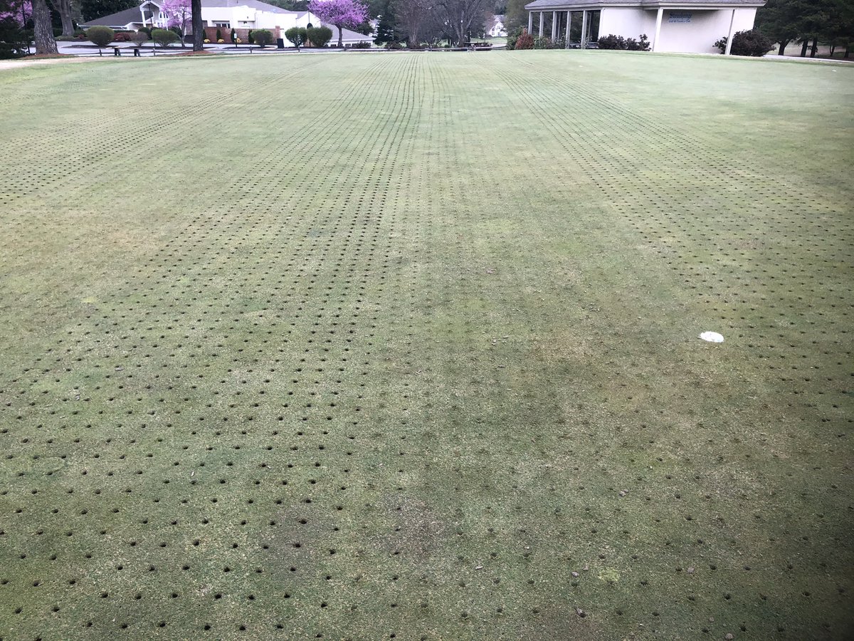 StonehengeGCM's tweet photo. Spring aerification was a success despite the covid-19 pandemic.  Very thankful for my staff and family during this time.  Went with Ninja tines followed by 3/4” solids on soil reliever set at 10” depth. https://t.co/Y3dBt6CmR5